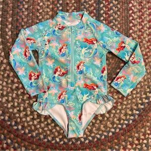 Disney Princess Mermaid UV Protection Zippered Kid Girl Swimsuit One Piece 110cm